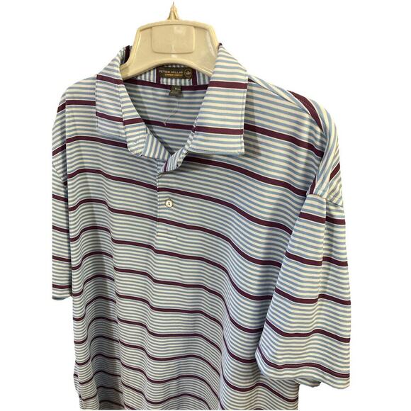 Peter Millar Mens Summer Comfort Golf Polo Shirt Sz L Striped Blue Stretch - Picture 1 of 6